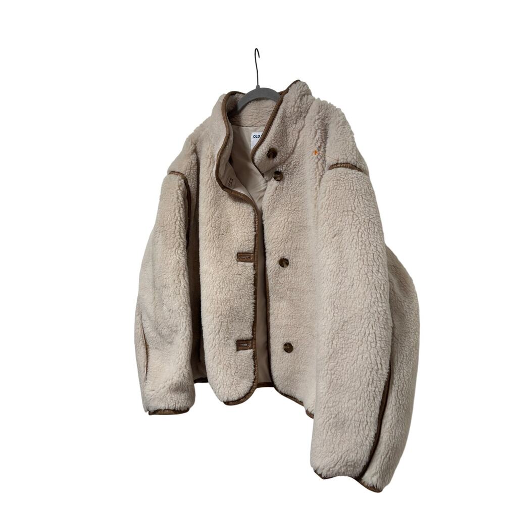 Old Navy Sherpa Fleece Jacket Women’s XXL Cream Button Front Cozy Teddy Coat - Picture 5 of 11